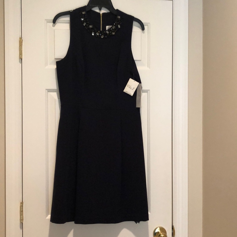 Brand New With Tags Eliza J Navy Blue Dress With Embellished Neckline